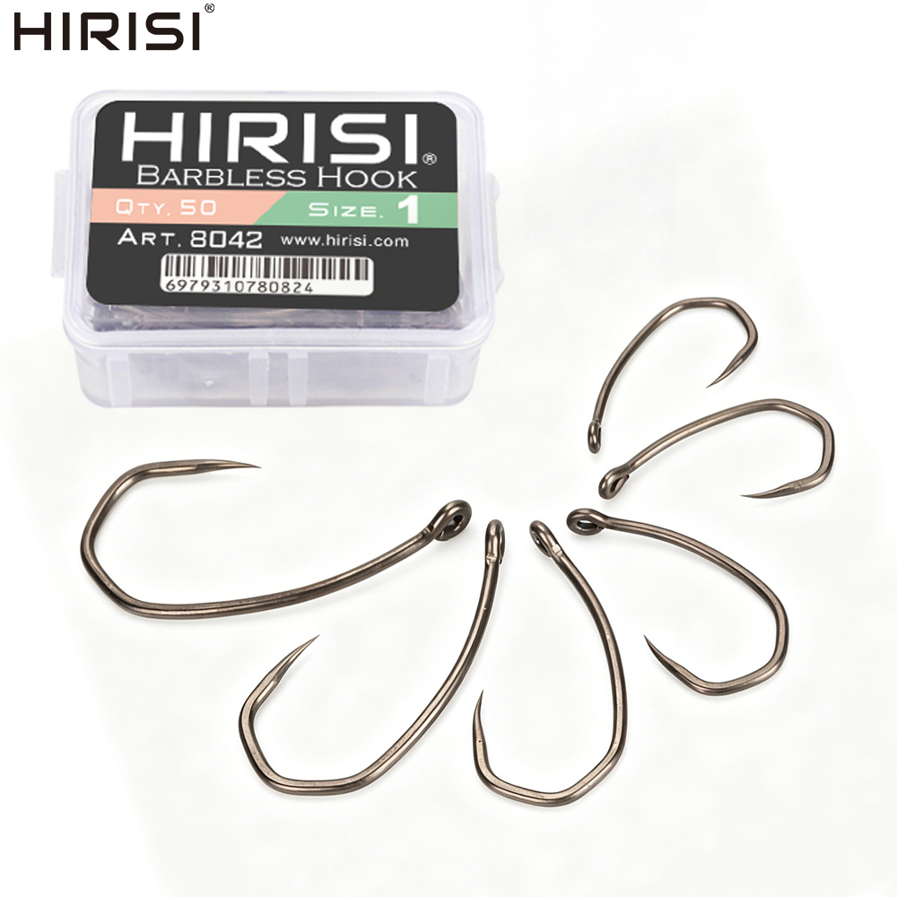 Fishing Hook Barbless - Hirisi 8042 100個入り PTFEコーティング釣り針 高炭素ステンレス鋼 防錆
