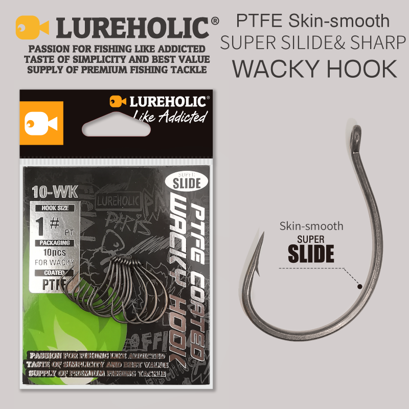 Fishing Hook Offset - LUREHOLIC PTFE スーパースライドワッキーフックドロップショット用ステンレス鋼オフセットワッキーフッククランクワーム釣り針釣りアクセサリー
