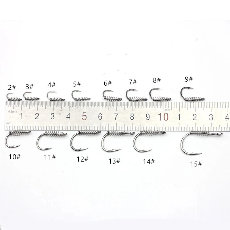 10-60個入り高炭素鋼スプリングフィッシュフック、バーブ付 - Fishing Hook Circle のレビューと価格