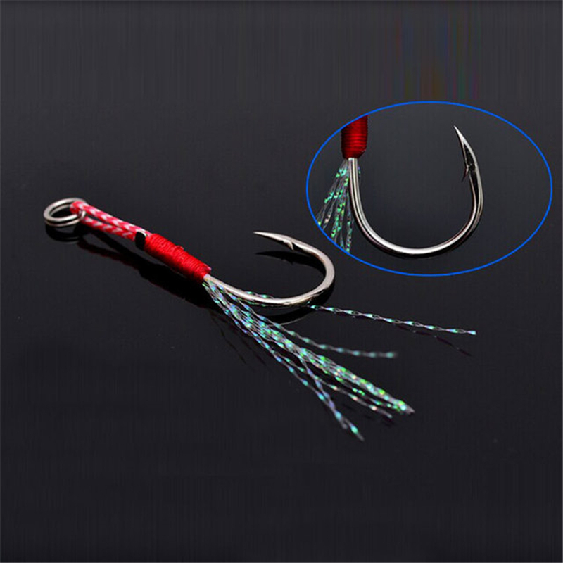 5ピース/ロット高炭素鋼支援糸羽ジギングフック鯉遅いキャスト - Fishing Hook Barbless のレビューと価格