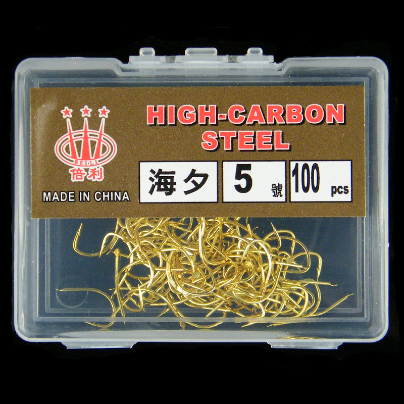 【100個入り箱入り海魚釣り針、バーブ付きゴールドフック、ワ - Fishing Hook Barbless のレビューと価格
