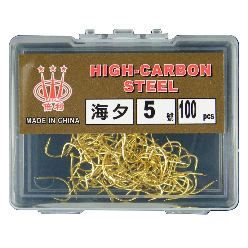 【100個入り箱入り海魚釣り針、バーブ付きゴールドフック、ワ - Fishing Hook Barbless のレビューと価格